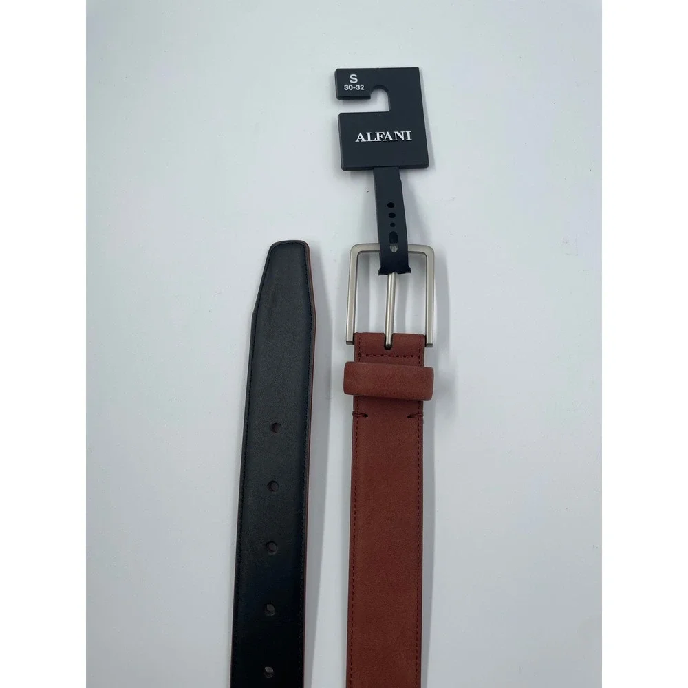Alfani Mens Belt Rust Brown Silver Tone Buckle Size Small 30-32